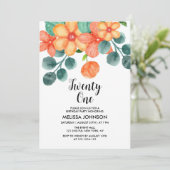 Peach Orange Greenery Frühjahr Blume 21. Geburtsta Einladung (Stehend Vorderseite)