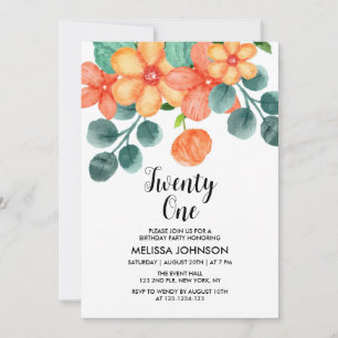 Peach Orange Greenery Frühjahr Blume 21. Geburtsta Einladung
