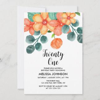 Peach Orange Greenery Frühjahr Blume 21. Geburtsta Einladung