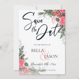 Peach Orange gry Floral Wedding Save the Date
