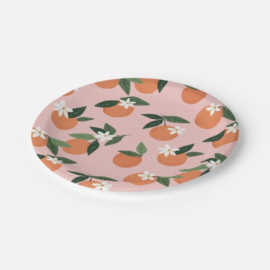 Peach Orange Juice Muster Pappteller (Schrägansicht)