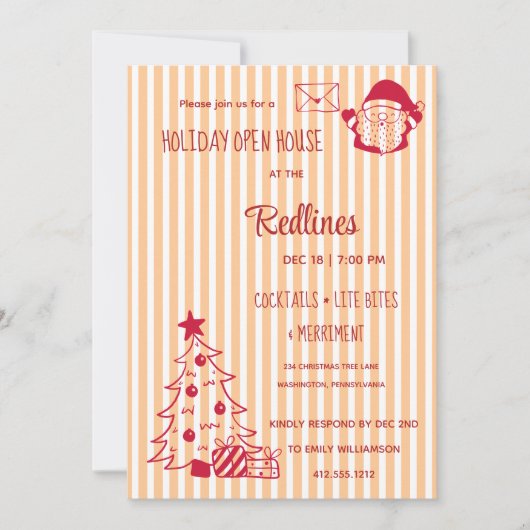 Peach Orange Kariert Holiday Open House Einladung (Vorderseite)