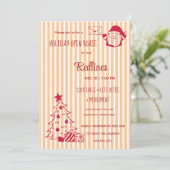 Peach Orange Kariert Holiday Open House Einladung (Stehend Vorderseite)