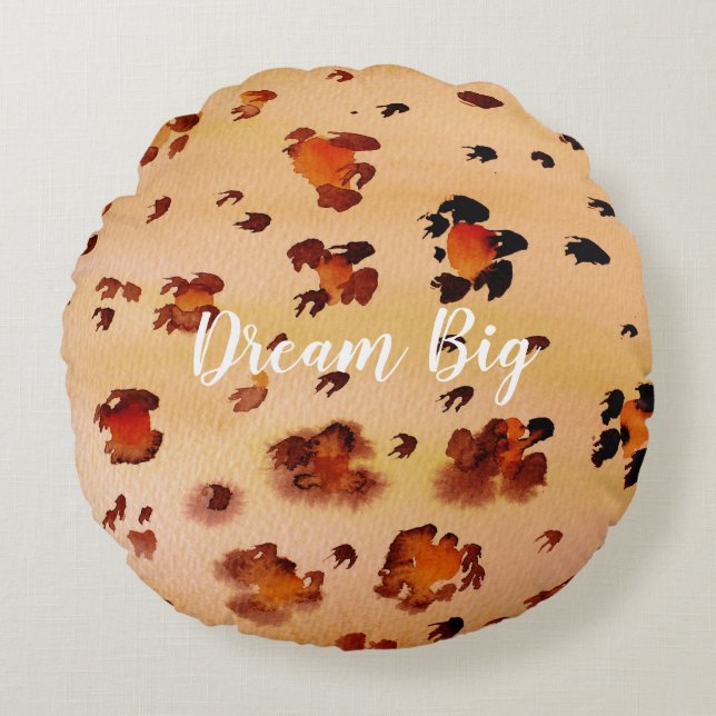 Peach Orange Leopard Druckfarbe Rundes Kissen (Vorderseite)