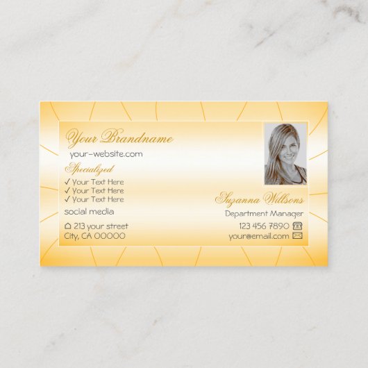 Peach Orange mit Diamanten und Foto Glamour Visitenkarte (Rückseite)