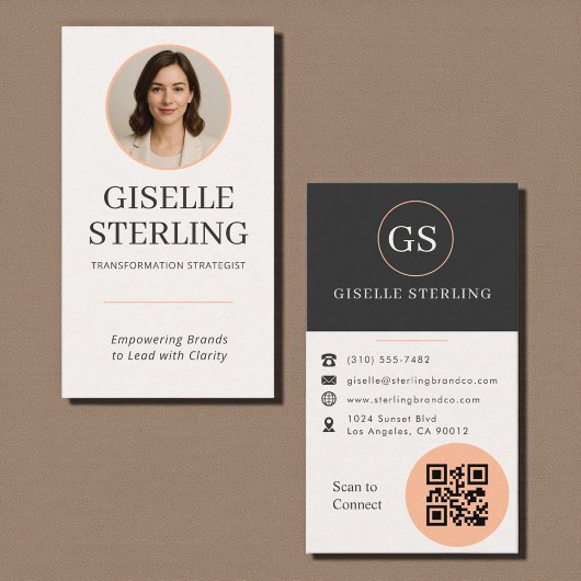 Peach Orange Photo QR Code Visitenkarte