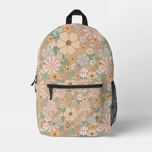 Peach Orange Pink Grau Floral Bedruckter Rucksack (Vorderseite)