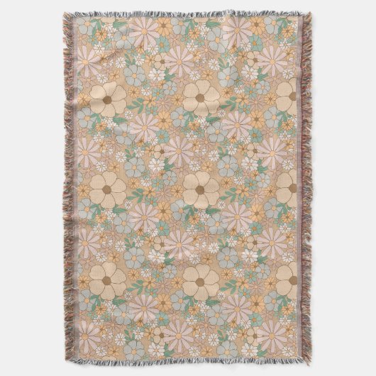 Peach Orange Pink Grau Floral Decke (Vorderseite Vertikal)