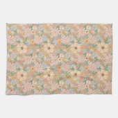 Peach Orange Pink Grau Floral Geschirrtuch (Horizontal)