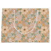 Peach Orange Pink Grau Floral Große Geschenktüte (Vorderseite)