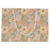 Peach Orange Pink Grau Floral Große Geschenktüte (Rückseite)