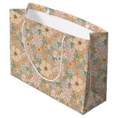 Peach Orange Pink Grau Floral Große Geschenktüte (Rückseite Schrägansicht)