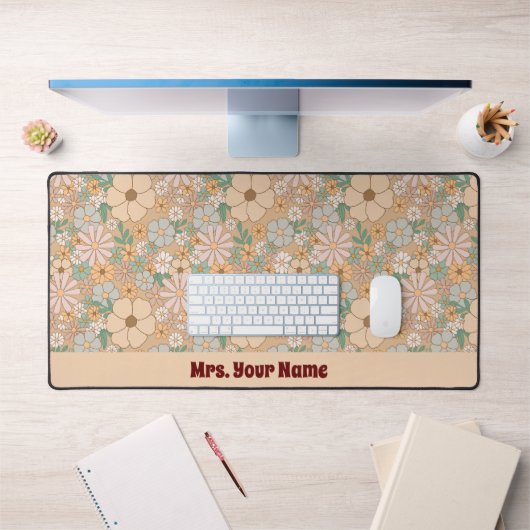 Peach Orange Pink Grau Floral Schreibtischunterlage (Büro 1)