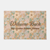 Peach Orange Pink Grau Floral, willkommen Fußmatte (Vorderseite)