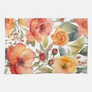 Peach Orange Red Wild Rose Floral Geschirrtuch