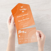 Peach Orange Retro Waves 70er Typografy Wedding All In One Einladung (Abreißen)