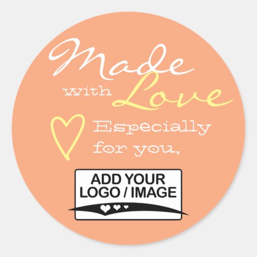 Peach Orange Simple Made with Liebe Logo Template Runder Aufkleber (Vorderseite)