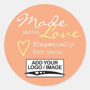 Peach Orange Simple Made with Liebe Logo Template Runder Aufkleber