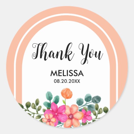 Peach Orange Spring Flora Grüne Vielen Dank Runder Aufkleber (Vorderseite)