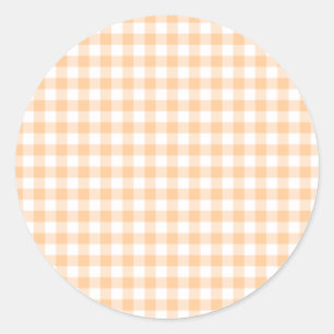 Peach Orange und White Gingham Runder Aufkleber