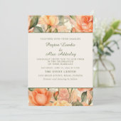 Peach Orange Wasserfarbe Blumencreme Hochzeit Einladung (Stehend Vorderseite)