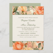 Peach Orange Wasserfarbe Blumencreme Hochzeit Einladung (Vorne/Hinten)