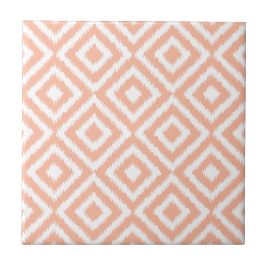 Peach Orange White Ikat Mosaik Art Pattern Fliese (Vorderseite)