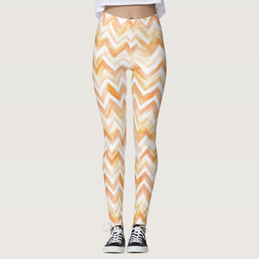 Peach Orange White Zigzag Stripes Leggings (Vorderseite)