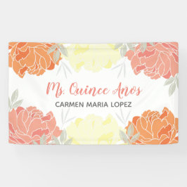 Peach Orange & Yellow Peonies Quinceanera Party Banner