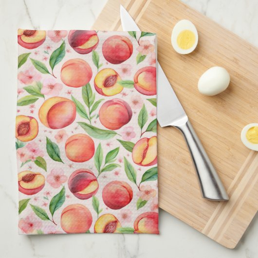 Peach Orchard Bloom - Aquarellfarben Obst und Gemü Geschirrtuch (Viertel Falte)