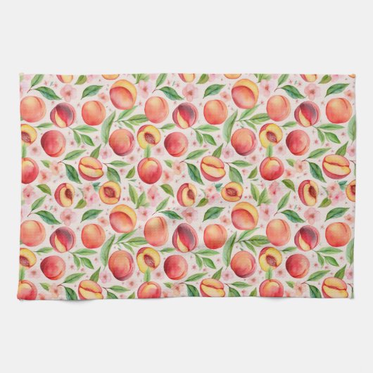 Peach Orchard Bloom - Aquarellfarben Obst und Gemü Geschirrtuch (Horizontal)
