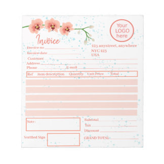 Peach Orchid Blume Florist Rechnung Notizblock