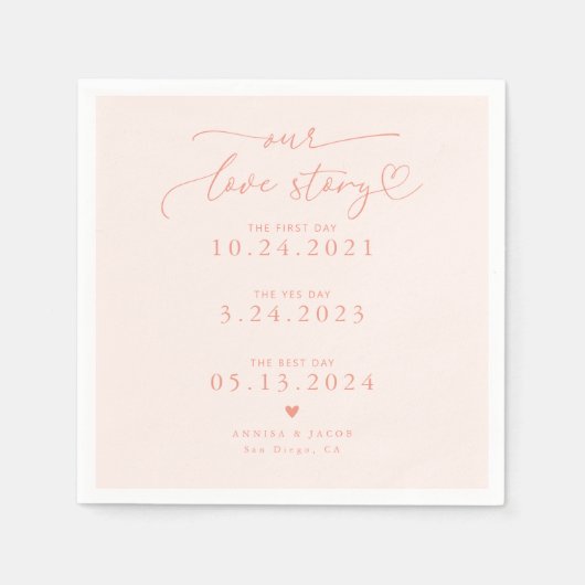 Peach Our Liebe Story Elegante Script Wedding Serviette (Vorderseite)