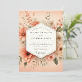Peach Painterly Bloom Wedding Einladung (Stehend Vorderseite)