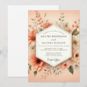 Peach Painterly Bloom Wedding Einladung (Vorne/Hinten)