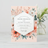 Peach Painterly Botanical Wedding Einladung (Stehend Vorderseite)