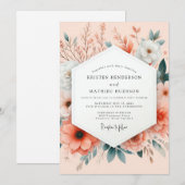 Peach Painterly Botanical Wedding Einladung (Vorne/Hinten)