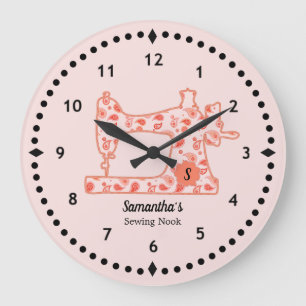 Peach Paisley Nähmaschine Große Uhr
