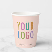 Peach Paper Cups Custom Business Logo Branded 8 oz