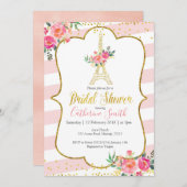 Peach Paris Floral Romantisches Brautparty Einladung (Vorne/Hinten)