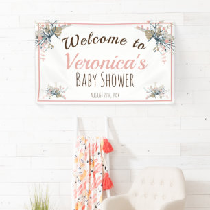 Peach Pastel Botanical Baby Dusche Empfang Banner