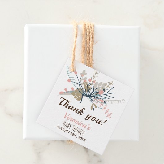 Peach Pastel Botanical Baby Dusche Vielen Dank Geschenkanhänger (Beispiel)