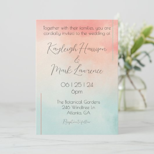 Peach Pastel Minimalistisch Romantische Hochzeit Einladung (Stehend Vorderseite)