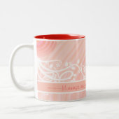Peach Pastel Spirals and Filigree Artwork Zweifarbige Tasse (Links)