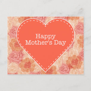 Peach pastellel Vintag Rose Muttertagskarte Postkarte