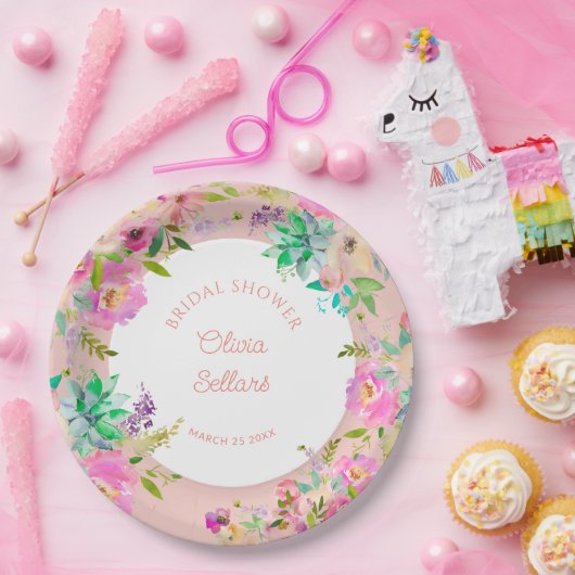 Peach Pastor Floral Profusion Brautparty Pappteller (Party)