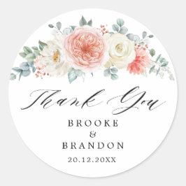 Peach Pastor Pink Floral Vielen Dank Runder Aufkleber