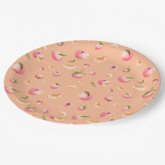Peach Pattern Birthday Pappteller (Schrägansicht)