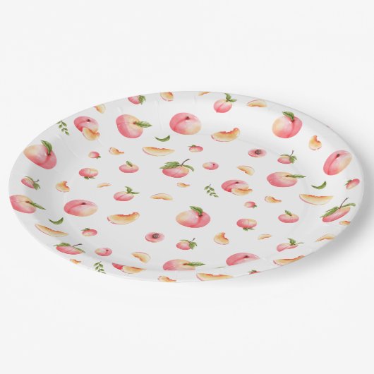 Peach Pattern Birthday Pappteller (Schrägansicht)