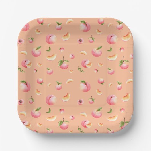 Peach Pattern Birthday Pappteller (Vorderseite)